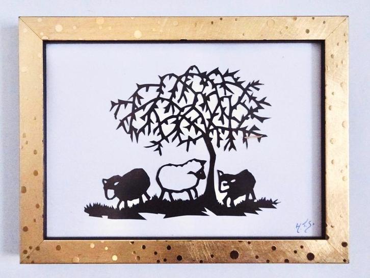 Vintage knipkunst lammetjes lente pasen lijstje goud zwart, Huis en Inrichting, Woonaccessoires | Wanddecoraties, Zo goed als nieuw