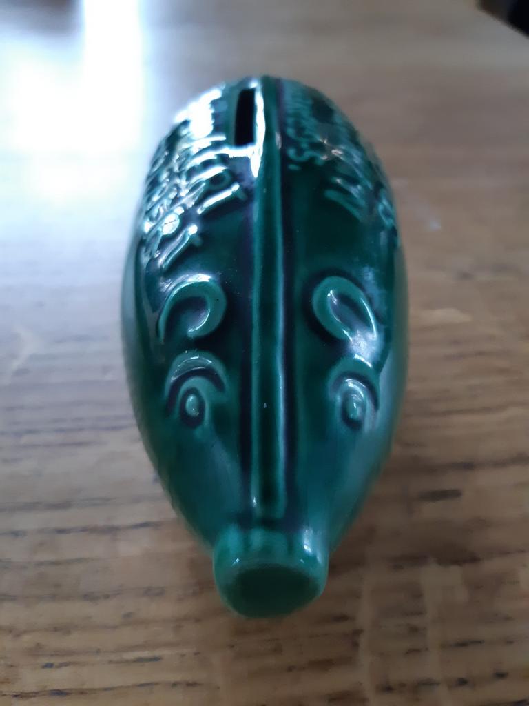 Vintage groen spaarvarken, nationaal spaarfonds., Ophalen of Verzenden, Zo goed als nieuw, Steen, Aardewerk of Keramiek, Dier