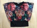 Zwart shirt met bloemenprint en nauwsluitende onderkant L, Ophalen of Verzenden, Zo goed als nieuw, Zwart, Korte mouw