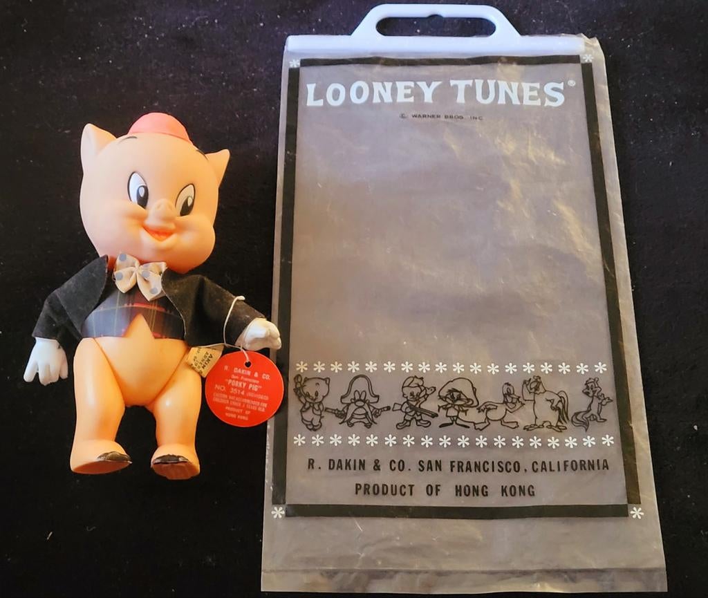 Vintage 1968 Porgy Pig Dakin label in originele verpakking, Verzamelen, Verzenden, Looney Tunes, Zo goed als nieuw, Beeldje of Figuurtje