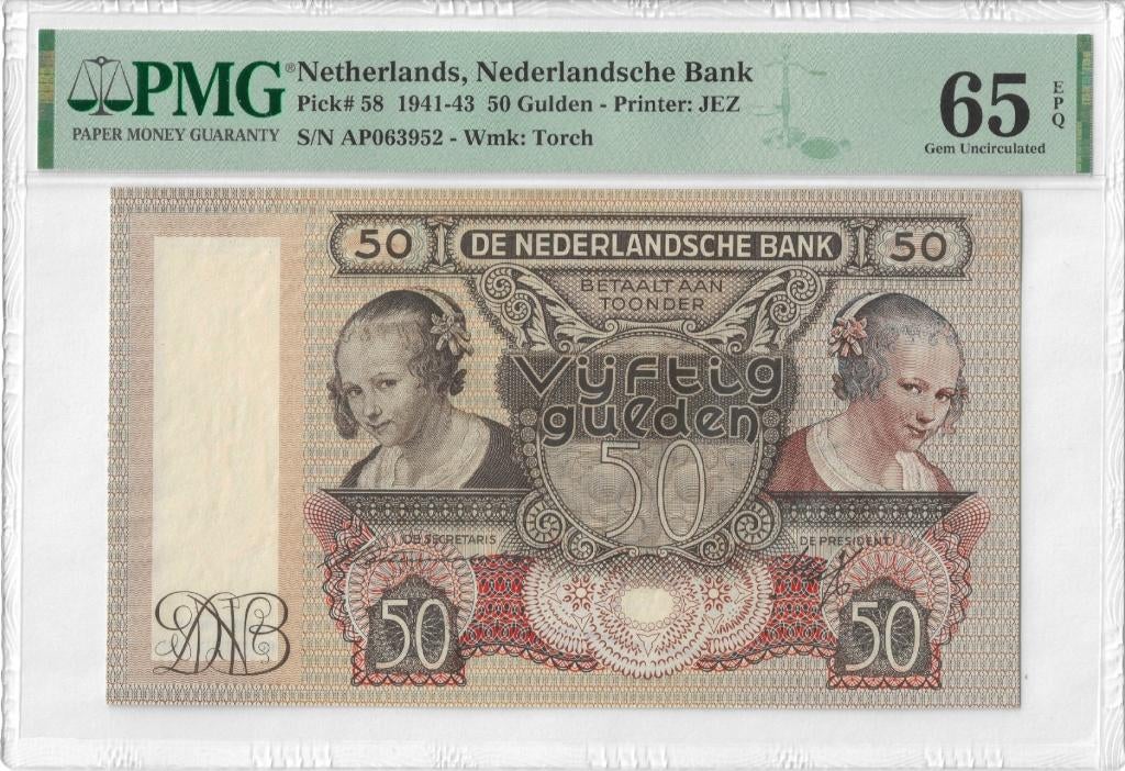 50 Gulden 1941 Nederland Oestereetster (Pick 58) PMG 65 EPQ, Postzegels en Munten, Bankbiljetten | Nederland, Ophalen, 50 gulden