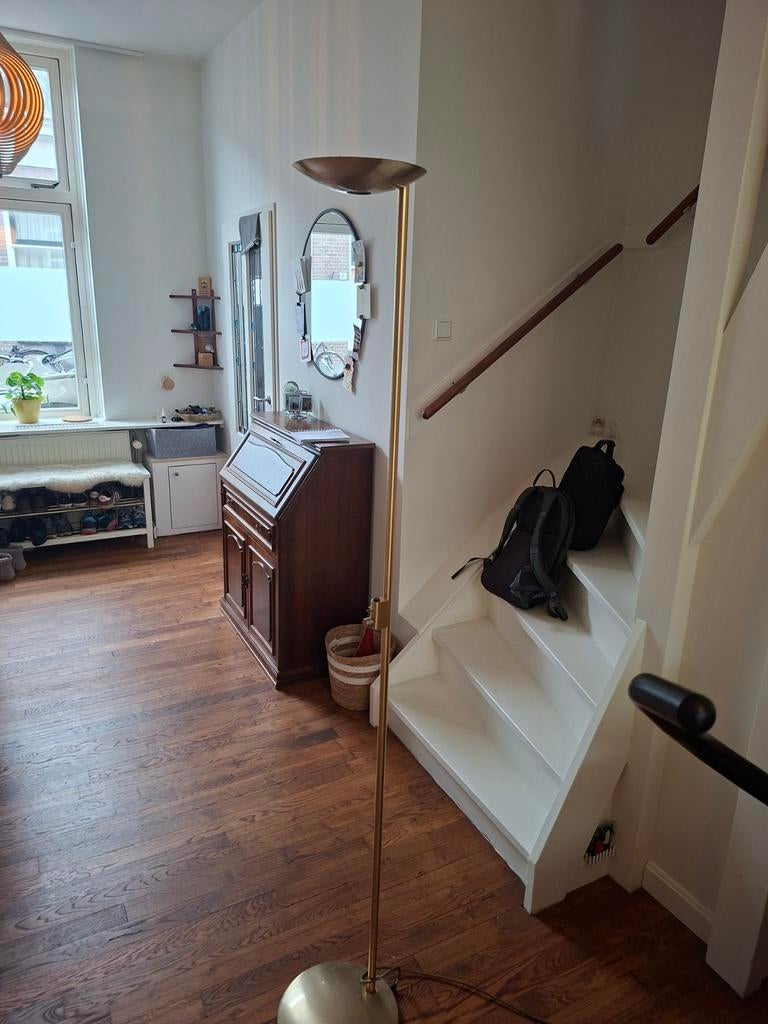 Stijlvolle messing vloerlamp - uplighter, Huis en Inrichting, Lampen | Vloerlampen, Gebruikt, 150 tot 200 cm, Metaal, Ophalen