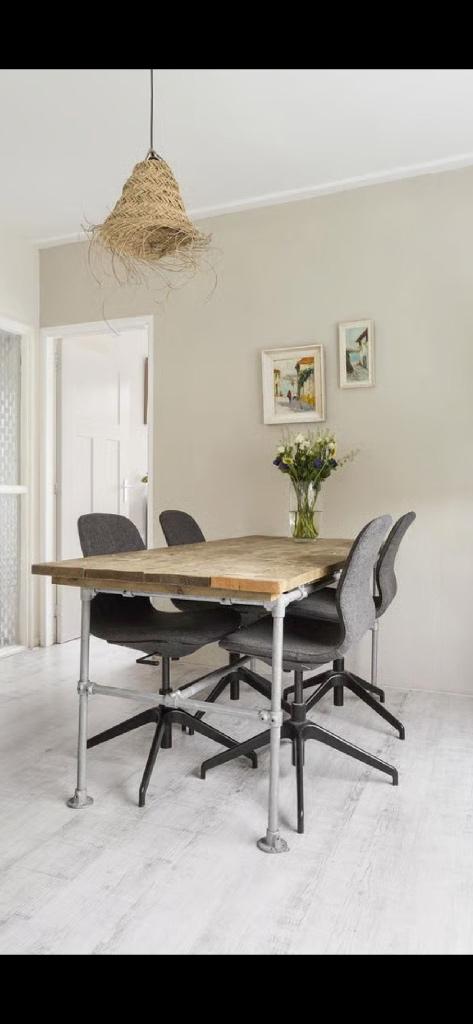 Steigerhouten tafel met steigerbuis, Ophalen, Gebruikt, 200 cm of meer, 50 tot 100 cm