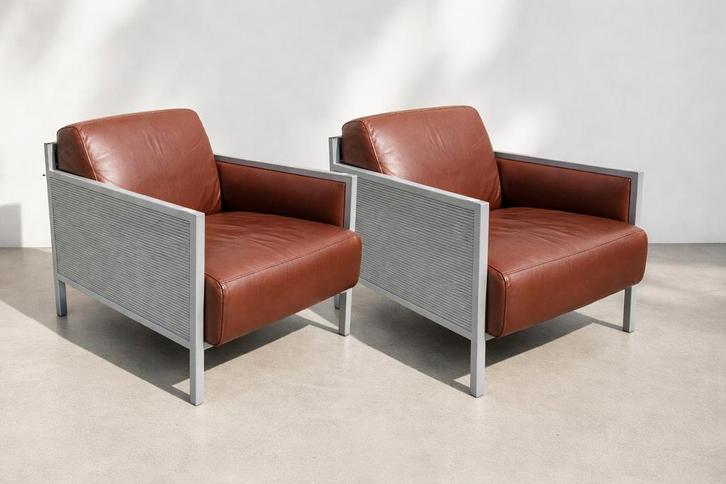 Harvink design fauteuils leer set van 2, Huis en Inrichting, Fauteuils, Gebruikt, Leer, 50 tot 75 cm, 75 tot 100 cm, Ophalen of Verzenden