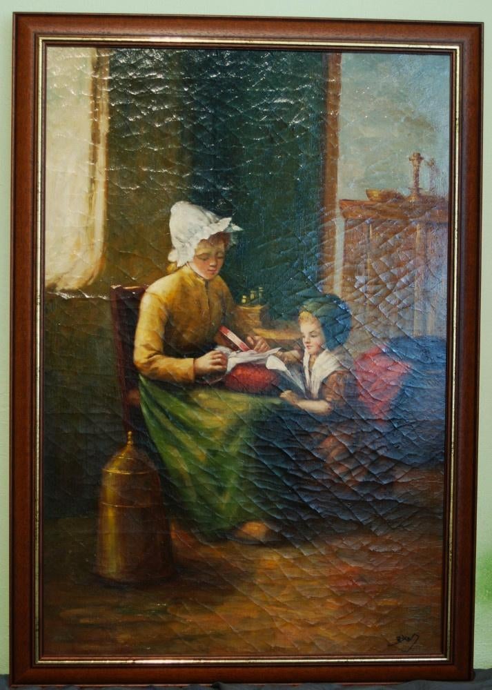 Olieverfschilderij - Hollandse School - Moeder met dochter, Verzenden
