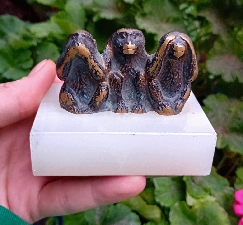 beeldje van de ""drie wijze apen"" onyx marmer, Ophalen of Verzenden