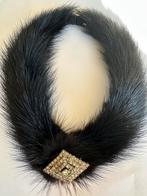 Antieke choker van bont en strass pin, Verzenden, Overige materialen, Ketting