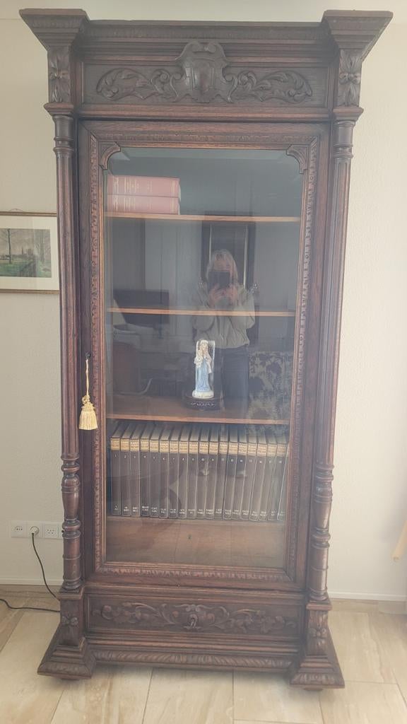 Antieke boekenkast / servieskast - 95x220 cm, Antiek en Kunst, Ophalen