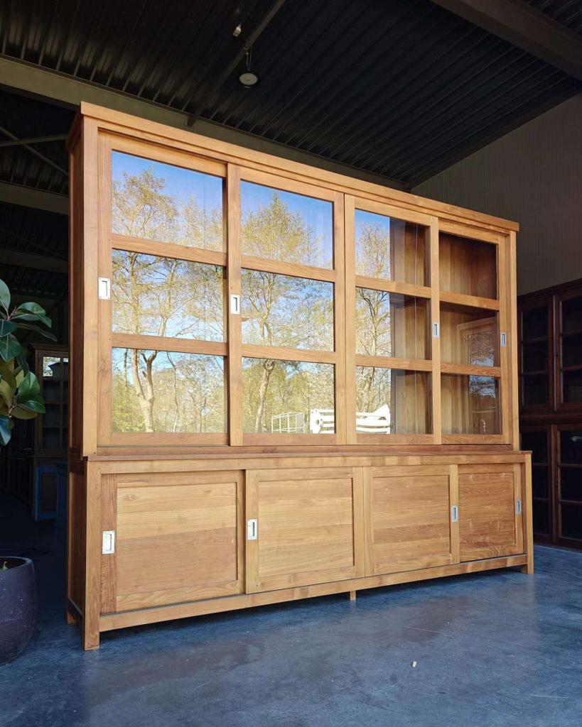 Hoge- brede schoolkast teakhout | Wandkast 300cm breed #7731, Niet ingevuld, 200 cm of meer, Niet ingevuld, Ophalen of Verzenden