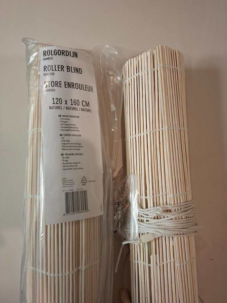 Rolgordijn bamboe 120 x 160 cm, Ophalen, 100 tot 150 cm, Beige, Nieuw