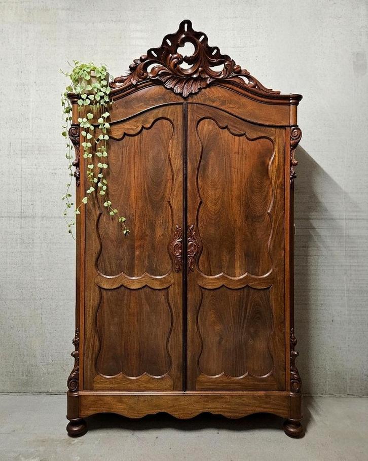 Antieke XL brocante Biedermeier kuifkast vintage meidenkast, Antiek en Kunst, Curiosa en Brocante, Ophalen of Verzenden