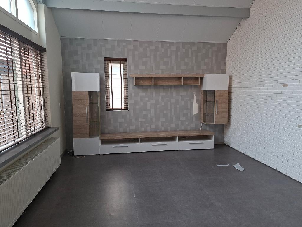 Tv meubel wit en hout, Huis en Inrichting, Ophalen, Gebruikt, 200 cm of meer, 25 tot 50 cm