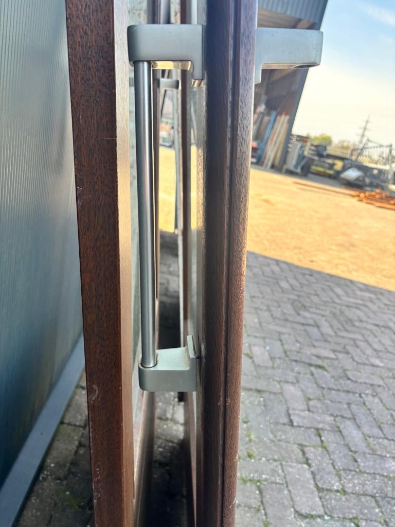 Set hardhouten klapdeuren (92,5 x 222,5 cm) incl. draadglas, Doe-het-zelf en Verbouw, Deuren en Horren, Ophalen, Gebruikt, 120 cm of meer