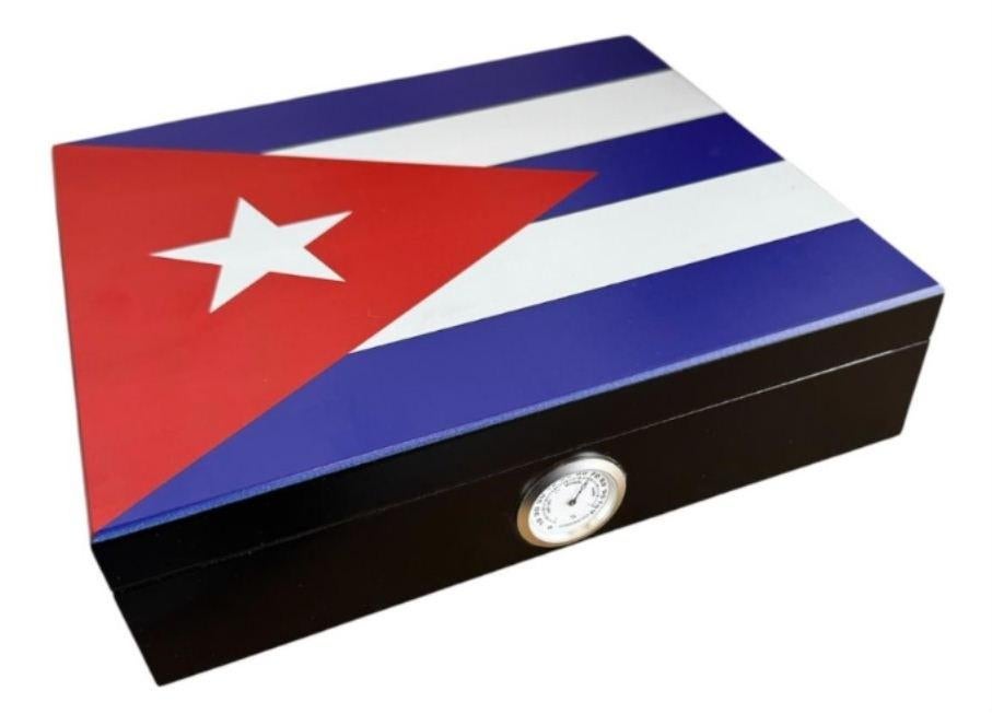 HUMIDOR CUBA VLAG  HYGOMETER AAN BUIJTENZIJDE AFLEESBAAR h39, Verzenden, Nieuw, Tabaksdoos of Verpakking