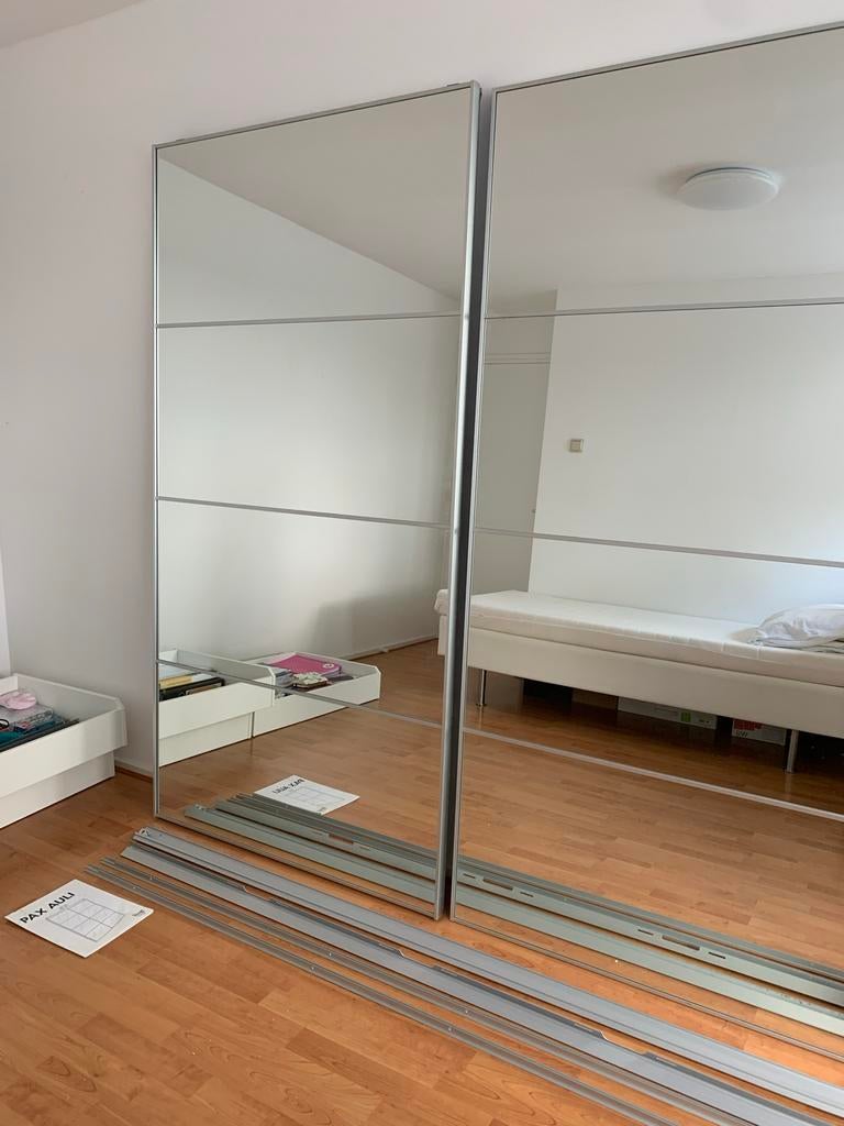 IKEA PAX AULI Spiegel Schuifdeur 2x2 meter, Ophalen, 200 cm of meer, 125 cm of meer, Zo goed als nieuw