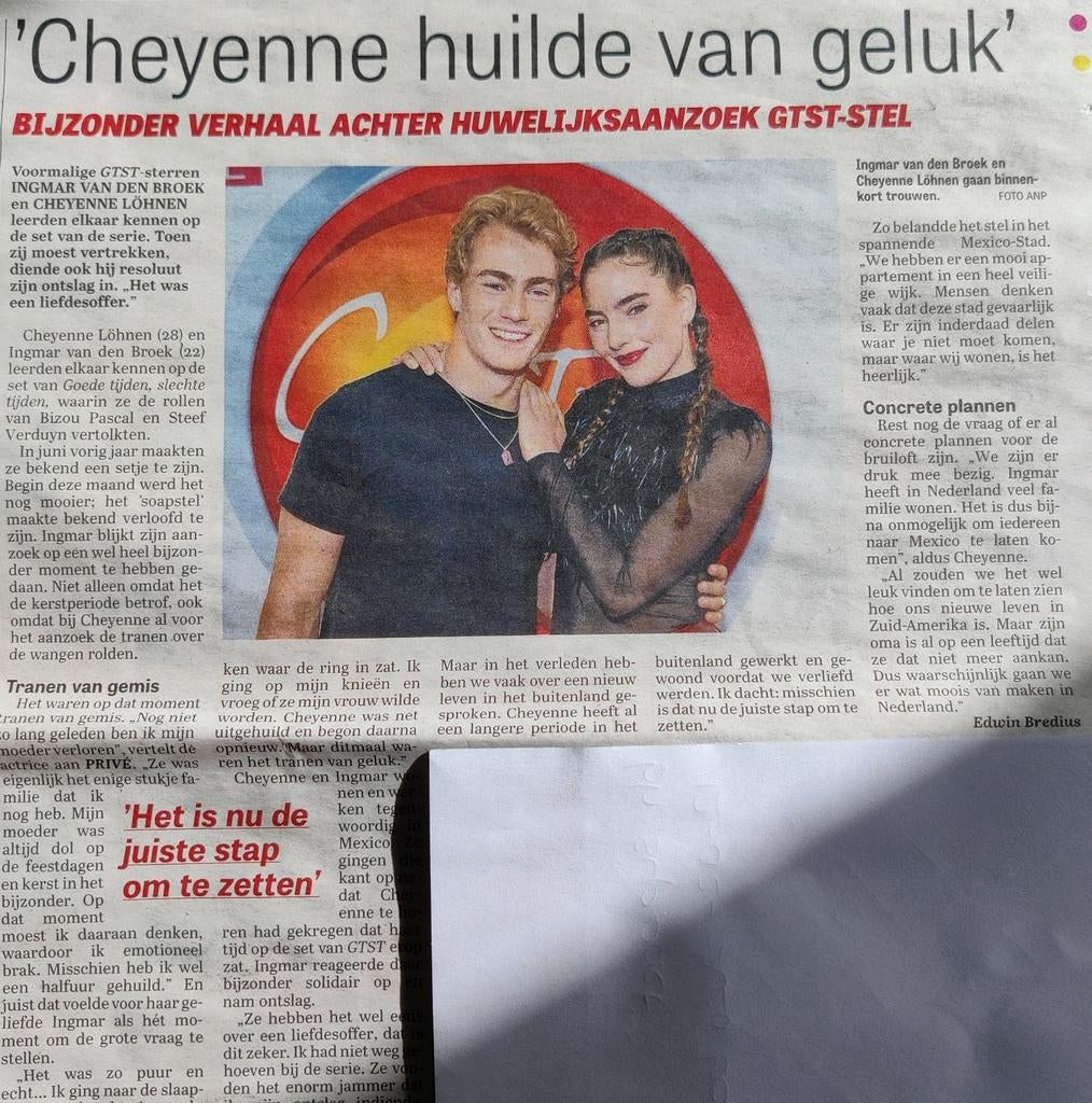 GTST Sterren Ingmar vd Broek en Cheyenne Löhnen (Bizou Steef, Ophalen of Verzenden, 1980 tot heden, Knipsel(s)