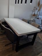 Witte eetkamertafel, dressoir en set tafeltjes teak/wit., Gebruikt, Teakhout, 200 cm of meer, Ophalen of Verzenden