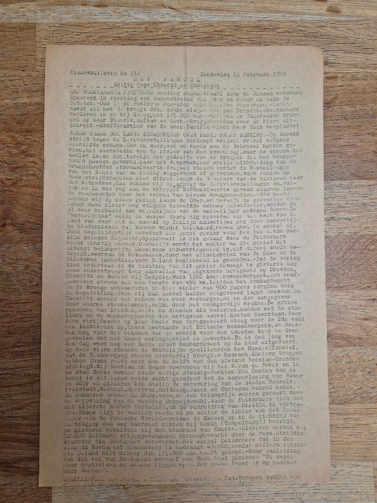 Wo2 illegale pers verzetskrant Het Parool, 15 februari 1945, Ophalen of Verzenden, Nederland, Boek of Tijdschrift