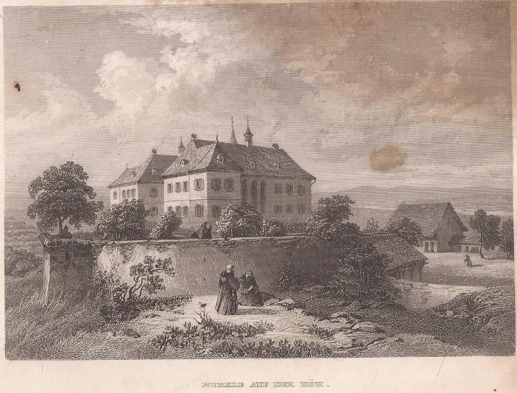 Burkle auf der höh Schloss Bürgeln Staalgravure 1844, Antiek en Kunst, Kunst | Etsen en Gravures, 1800 - 1899, Architectuur, Ophalen of Verzenden