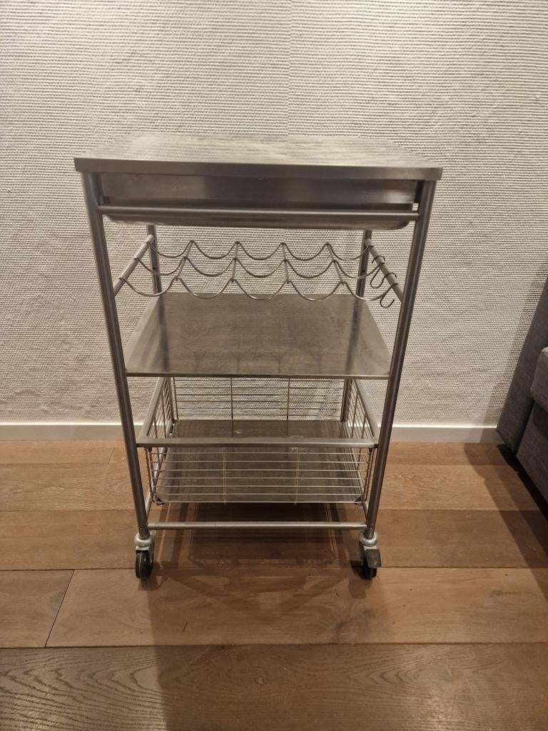 IKEA GRUNDTAL RVS keukentrolley op wielen, Ophalen, IKEA, Zo goed als nieuw, Metaal