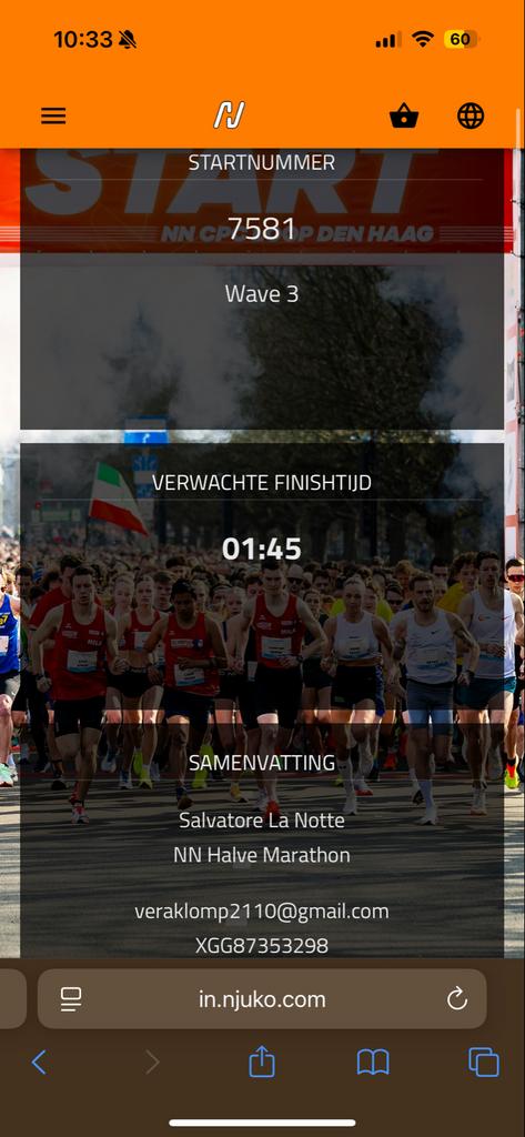 NN CPC Halve Marathon startbewijs te koop, Eén persoon, Maart