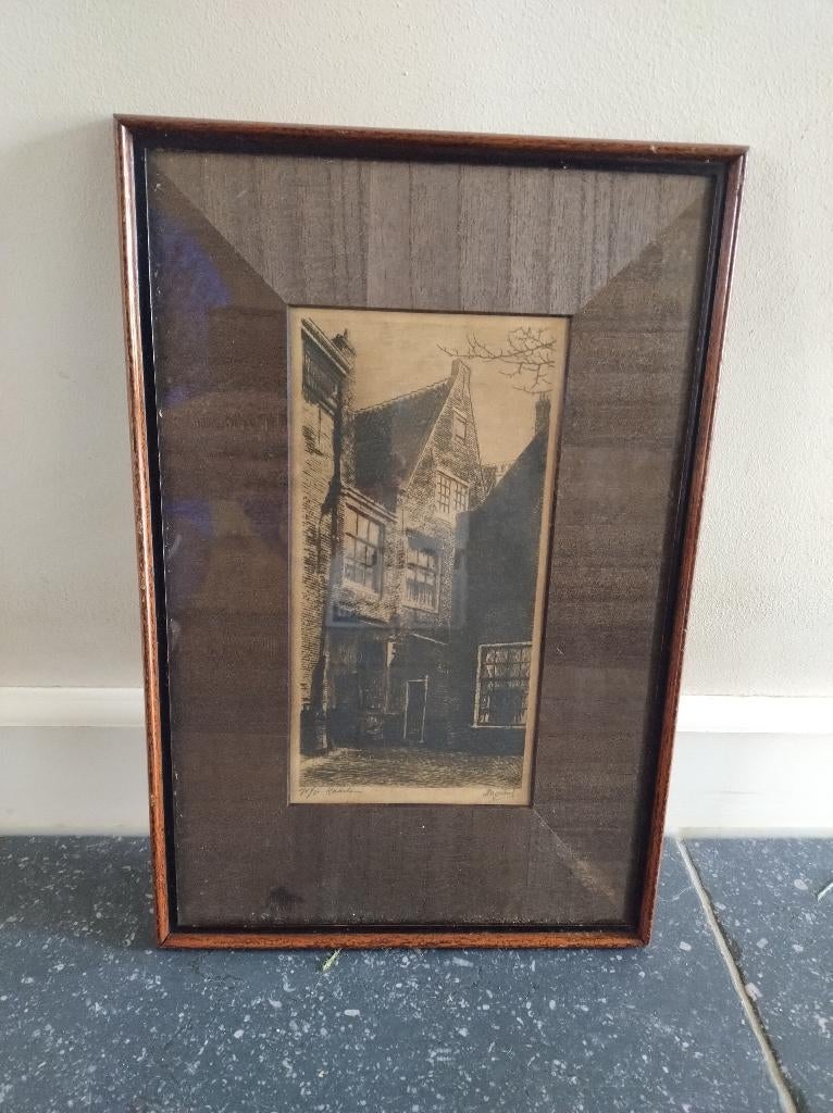 Schets van Dirk Harting, Ophalen, Stadsgezicht, 12 cm, Gesigneerd
