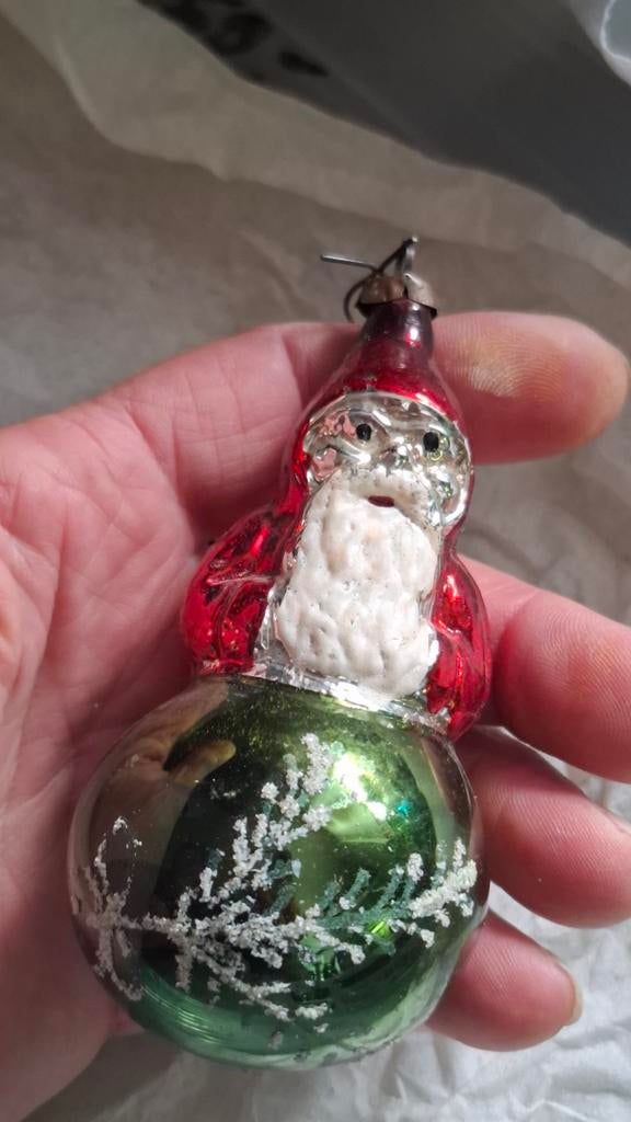 Oude kerstbal nr2. Kerstman op bal., Antiek en Kunst, Ophalen of Verzenden