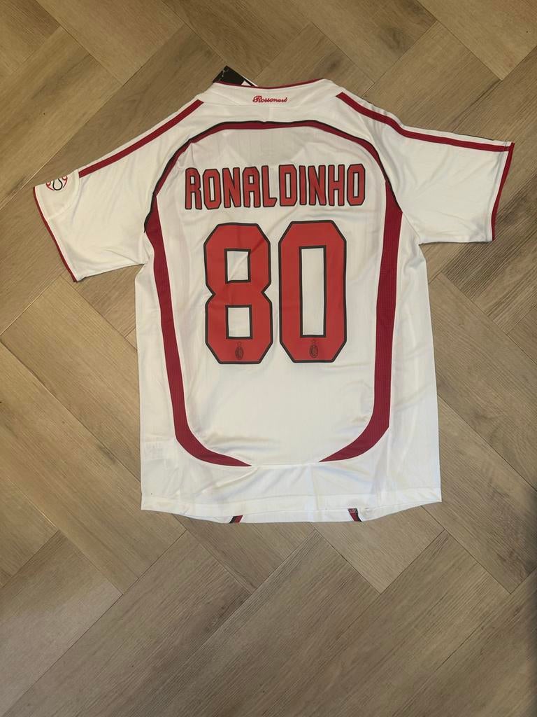 AC Milan Thuisshirt Ronaldinho 80 - Maat S/M, Wit, Ophalen of Verzenden, Zo goed als nieuw, Voetbal