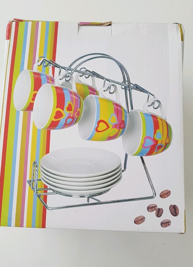 6 Cappuccino Kop en Schotel Set met Houder nieuw in dozen, Ophalen of Verzenden, Nieuw, Kop(pen) en/of Schotel(s)