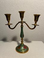 Vintage Frans kandelaar van messing en emaille bloemdeco, Ophalen of Verzenden, Overige materialen