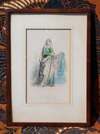 Edelvrouw mooie antieke ingelijste gravure uit Frankrijk.