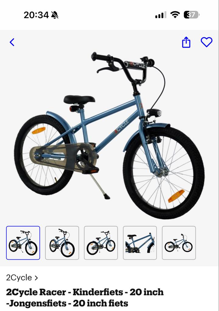 Te koop—2Cycle Racer 20 inch kinderfiets, Ophalen of Verzenden, Zo goed als nieuw, 20 inch, Handrem