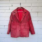 Vintage Jas Maat 42 Rood Suède Leer CowboyWestern Moto Style, Maat 42/44 (L), Ophalen of Verzenden, V, Gedragen