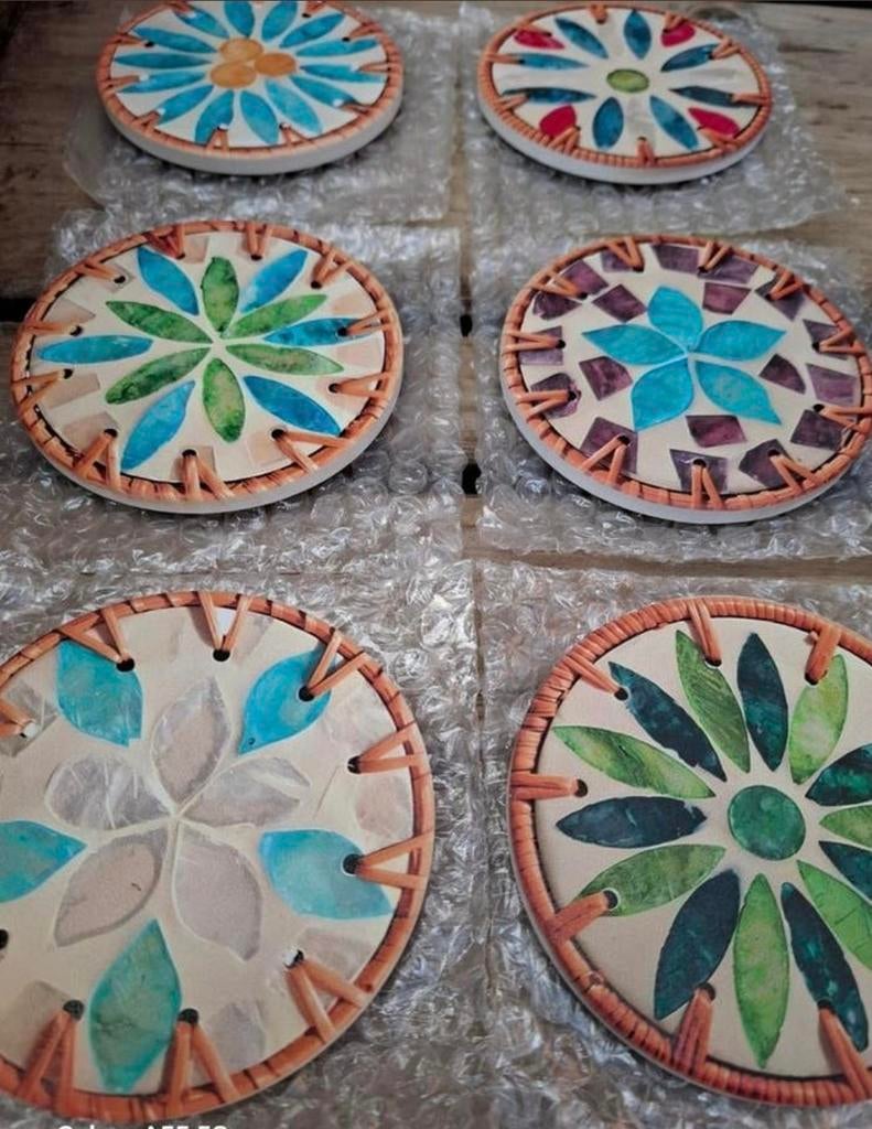 6 keramiek onderzetters, Ophalen of Verzenden, Zo goed als nieuw, Glas of Kopje