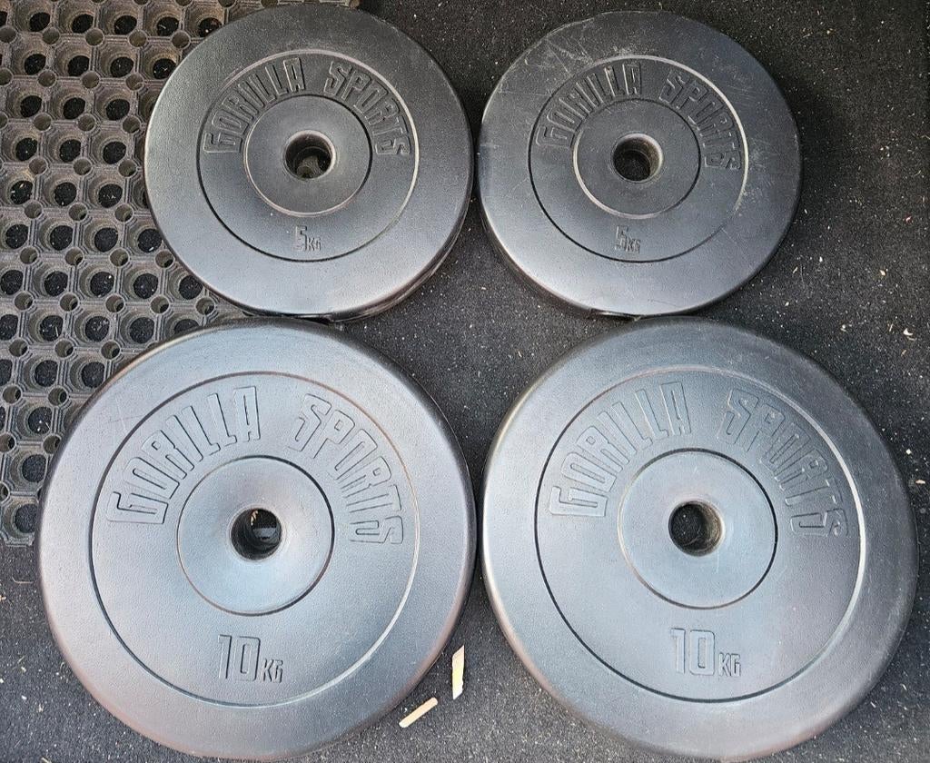 GORILLA SPORTS Halterschijven: 2x5kg & 2x10kg Kunststof 30mm, Ophalen, Gebruikt, Rug, Halterschijven