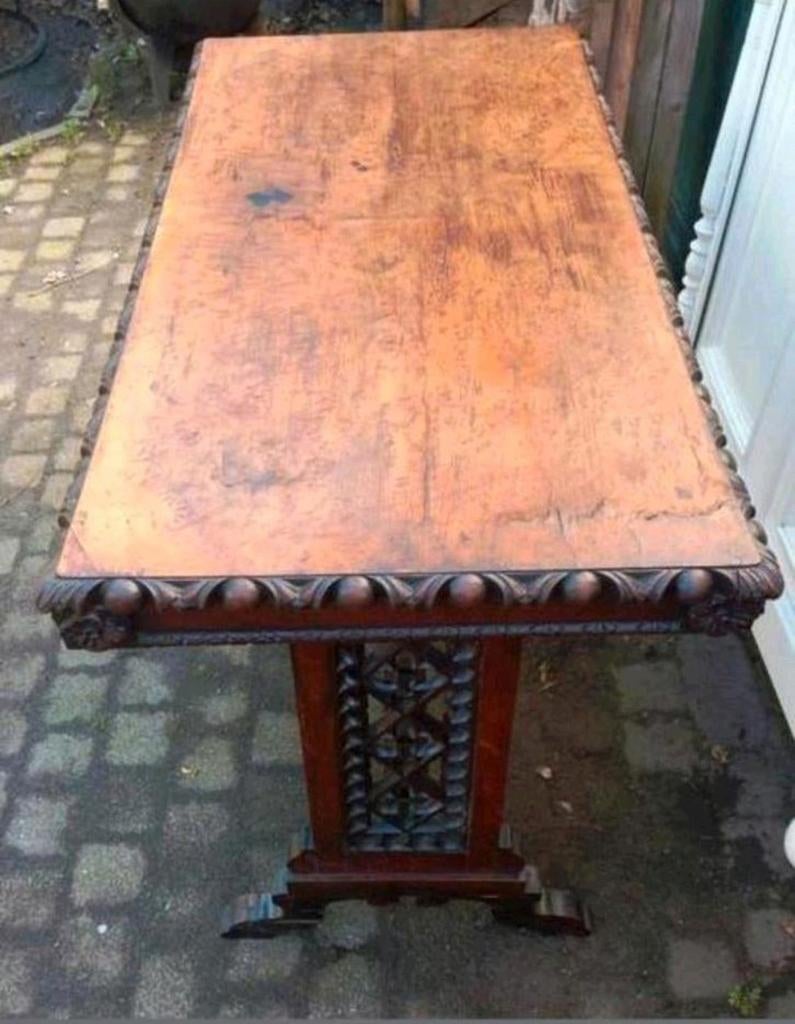 Antieke sidetable met wortelnoten blad, Gebruikt, 100 tot 150 cm, Overige houtsoorten, Antiek