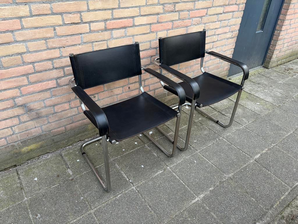 2 Vintage Sledestoelen, lijkt op S34 Mart Stam/ MG5, Huis en Inrichting, Stoelen, Ophalen, Gebruikt, Twee, Zwart