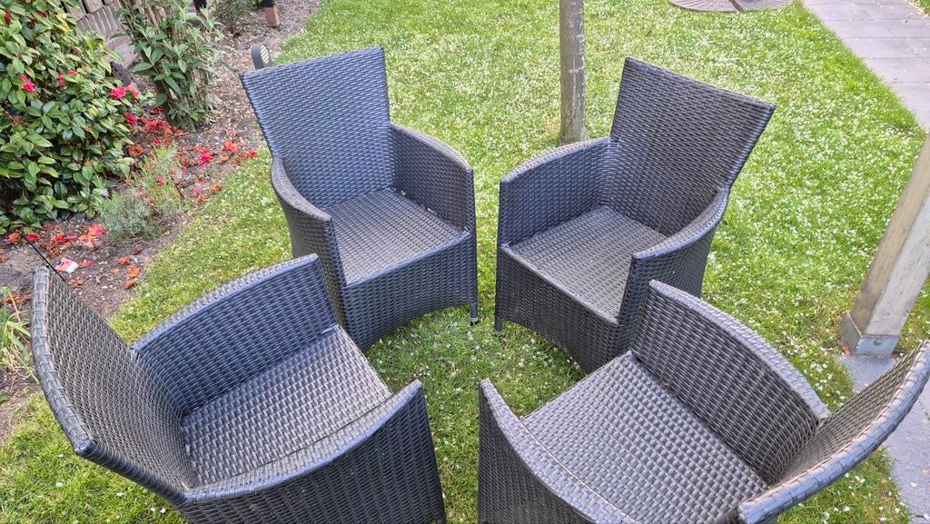 4x Kunststof rieten tuinstoelen - Bois Le Duc, Ophalen, Gebruikt, Kunststof