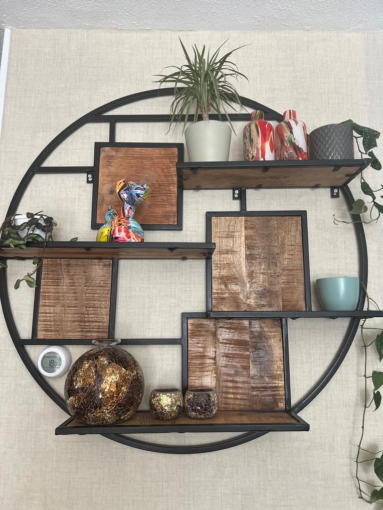 Rond wandrek met mangohouten planken, Ophalen of Verzenden, Zo goed als nieuw