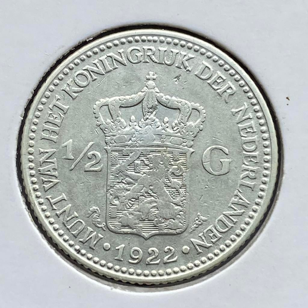 Halve Gulden zilver uit 1922 van Wilhelmina, Postzegels en Munten, Munten | Nederland, ½ gulden, Verzenden, Zilver, Koningin Wilhelmina