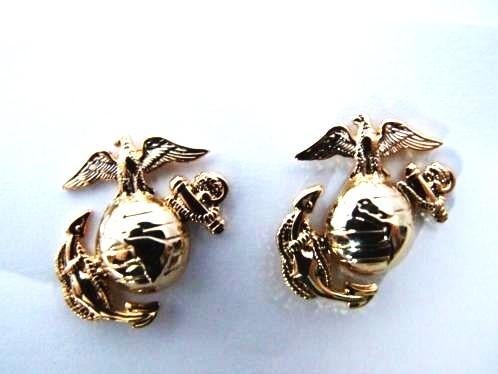 Kraagspiegels,USMC,Goudkleurig, Verzenden, Marine, Amerika, Embleem of Badge