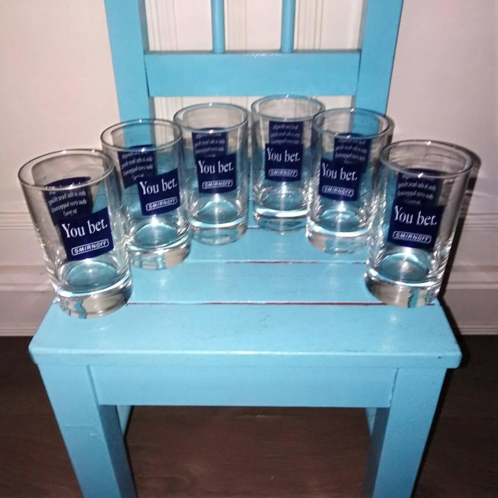 Smirnoff vodka / wodka glazen You Bet set van 6 stuks, Ophalen, Zo goed als nieuw, Overige typen