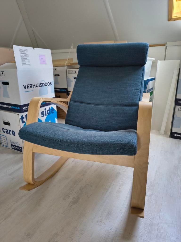 Ikea Poäng Schommelstoel Blauw, Ophalen, Zo goed als nieuw, 75 tot 100 cm, 50 tot 75 cm