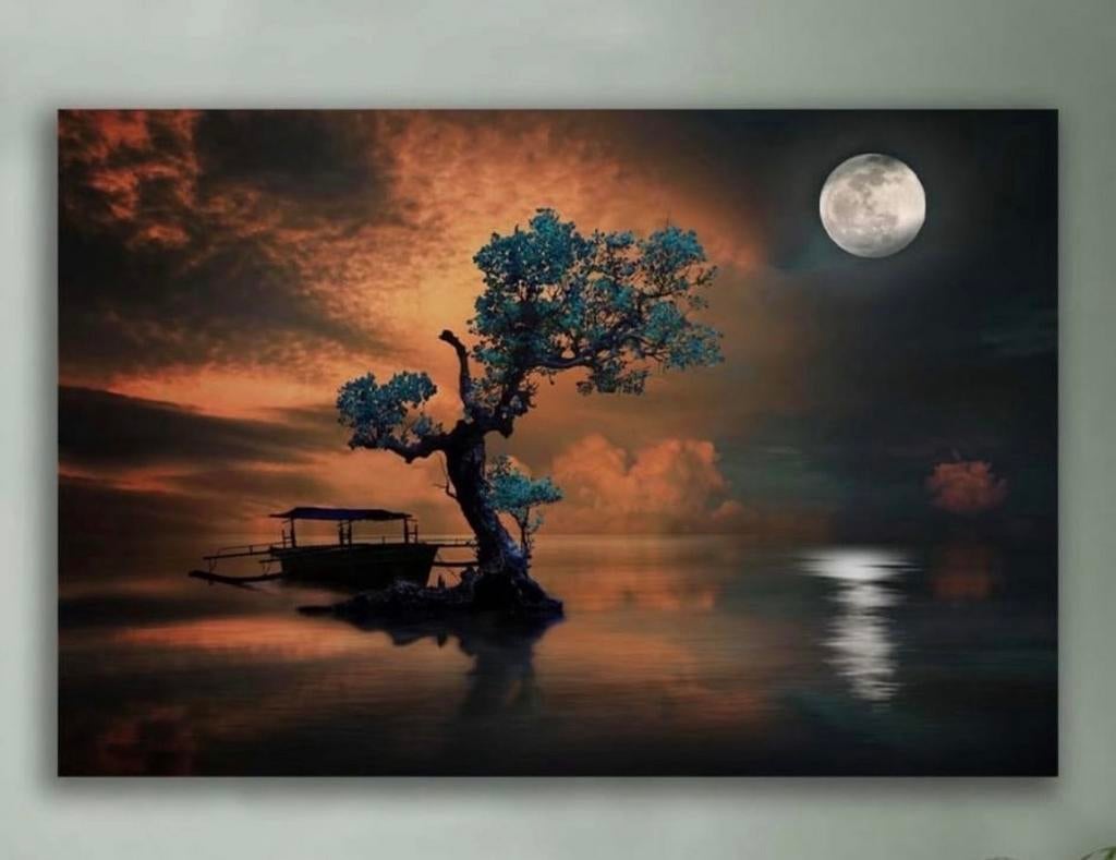 Moonlight Tree Canvas Schilderij - 100x150 cm, Ophalen