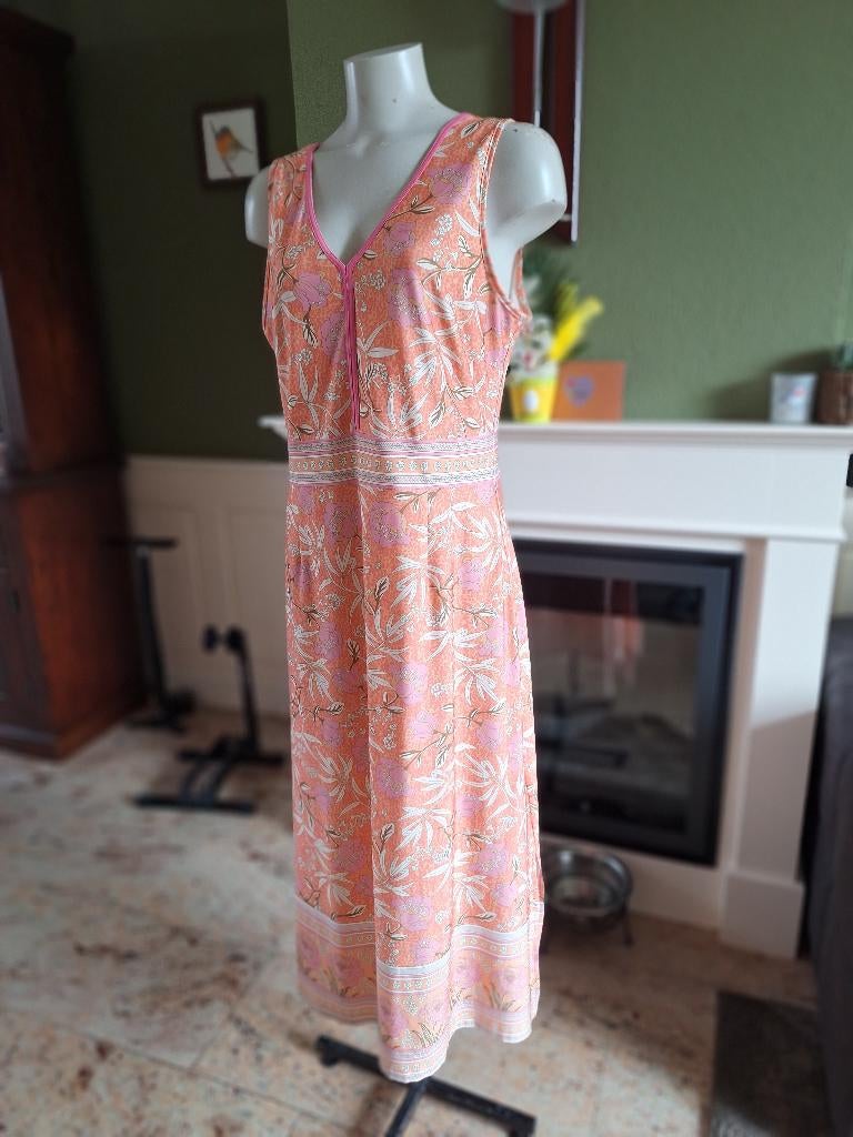 K-Design zomerse oranje lange jurk L met roze bies, K-design, Verzenden, Maat 42/44 (L), Oranje