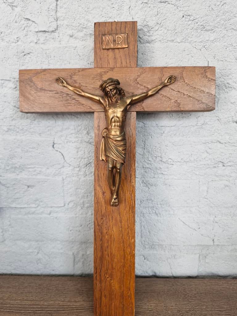 Houten kruis met Jezus, Antiek en Kunst, Antiek | Religie, Ophalen of Verzenden