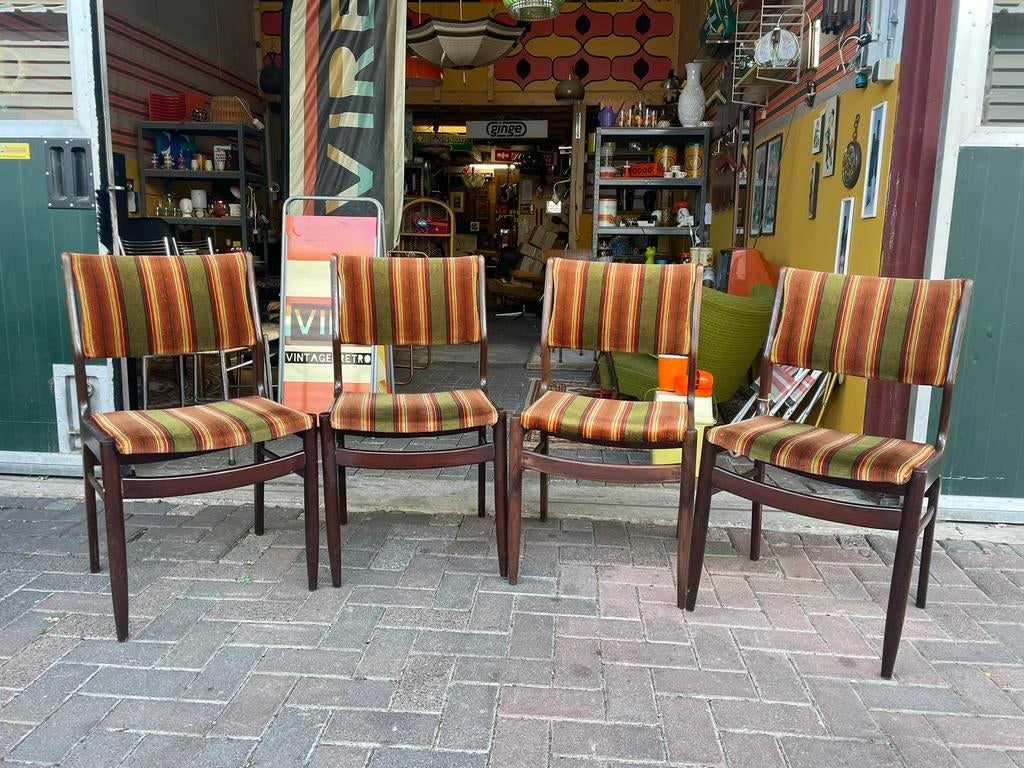 4 vintage deense stijl jaren 70 eetkamer stoelen, Ophalen, Vintage, ?, Zo goed als nieuw