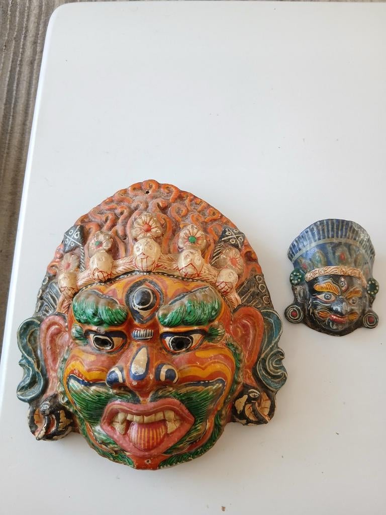 2x Mahakala papier maché masker Tibet Nepal Himalaya, Ophalen of Verzenden