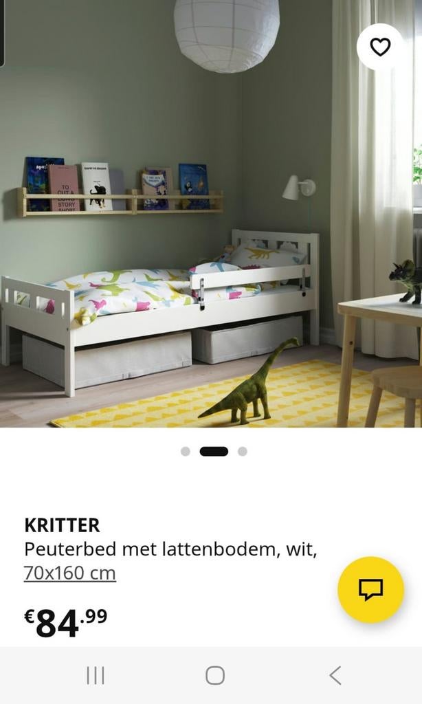 IKEA KRITTER Peuterbed met lattenbodem, wit, 70x160 cm, Ophalen, Nieuw, 70 tot 85 cm, Lattenbodem
