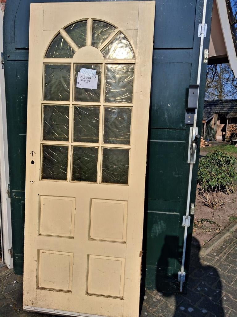 Oude deur met glas, Gebruikt, Minder dan 80 cm, Binnendeur, Ophalen of Verzenden